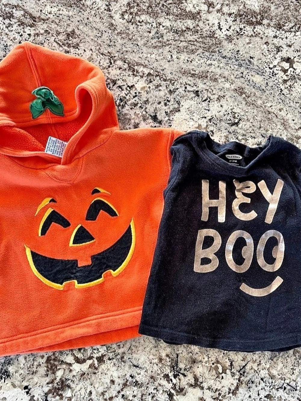 Vintage Mini Wear Pumpkin Hoodie + Old Navy Hey Boo Shirt Toddler 18M Halloween